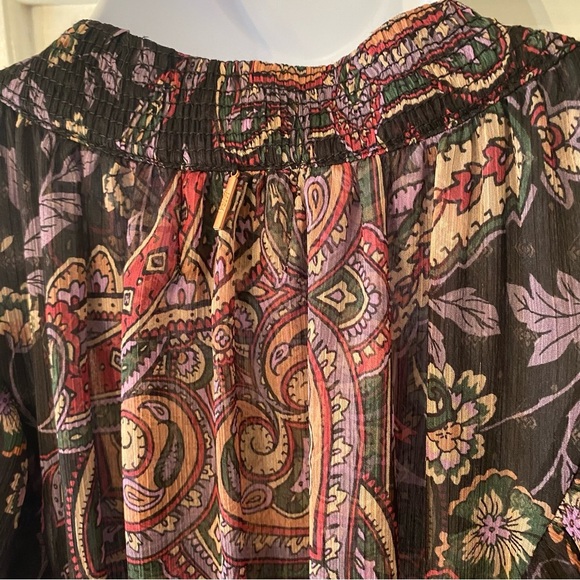 MISA L.os Angeles Black Paisley Sz M Dress Semi-Sheer 3/4 Flutter Sleeve Deep V - Picture 7 of 13